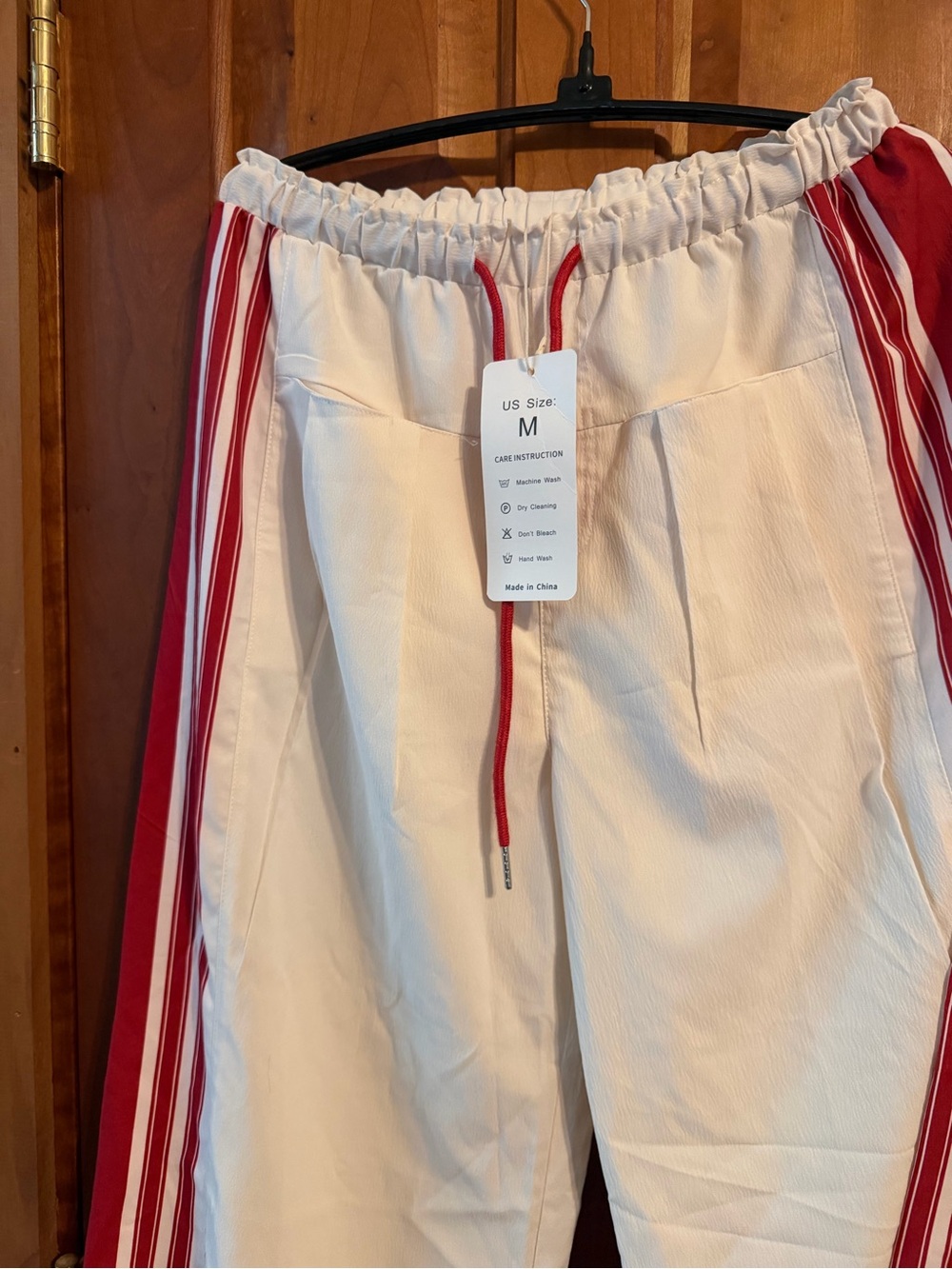 Ivory Pants with Red Side Stripes
